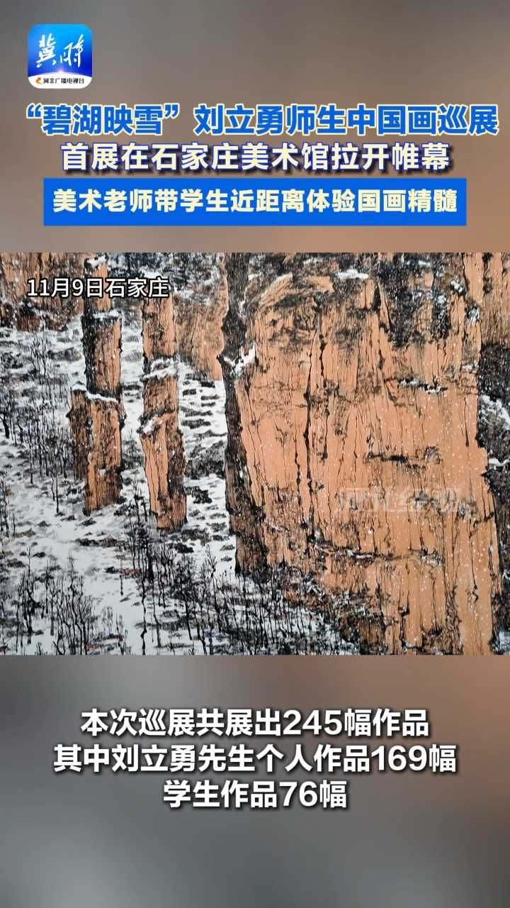 記者探訪#“碧湖映雪”劉立勇師生中國畫巡展 偶遇美術老師帶學生在現場作畫，近距離感受國畫精髓 #石家莊市美術館
