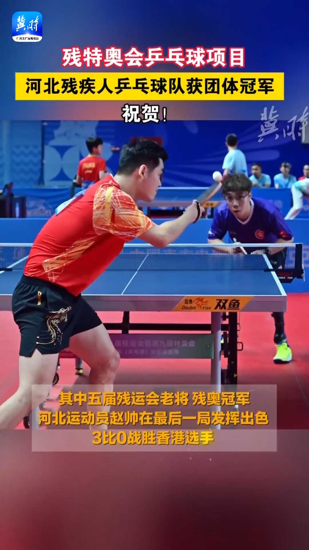 残特奥会乒乓球项目，河北残疾人乒乓球队获团体冠军，祝贺！