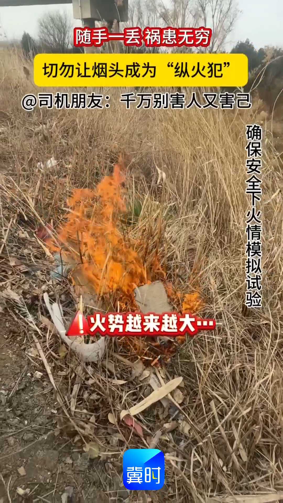 随手一丢祸患无穷，切勿让烟头成为“纵火犯”！@司机朋友：千万别害人又害己