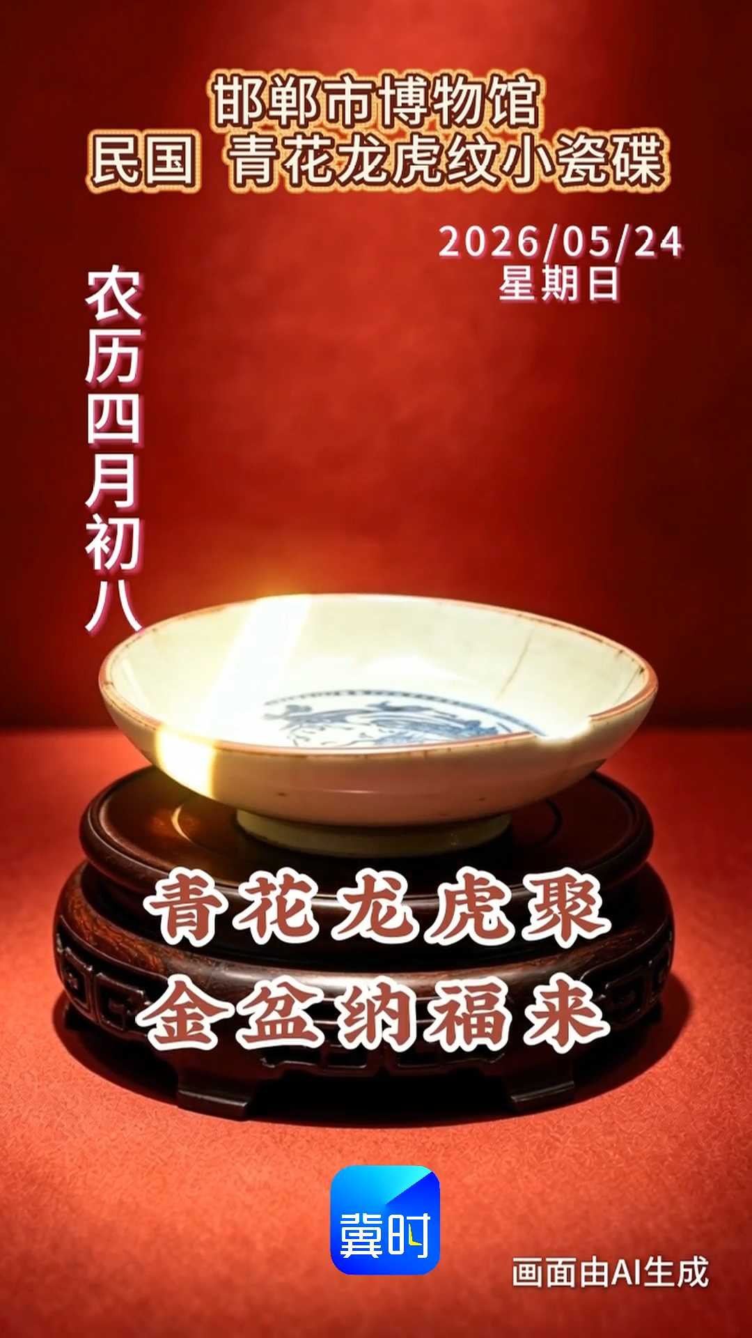 2026年5月24日 星期日 农历四月初八｜青花龙虎聚，金盆纳福来，古瓷承岁月，元宝聚安康！