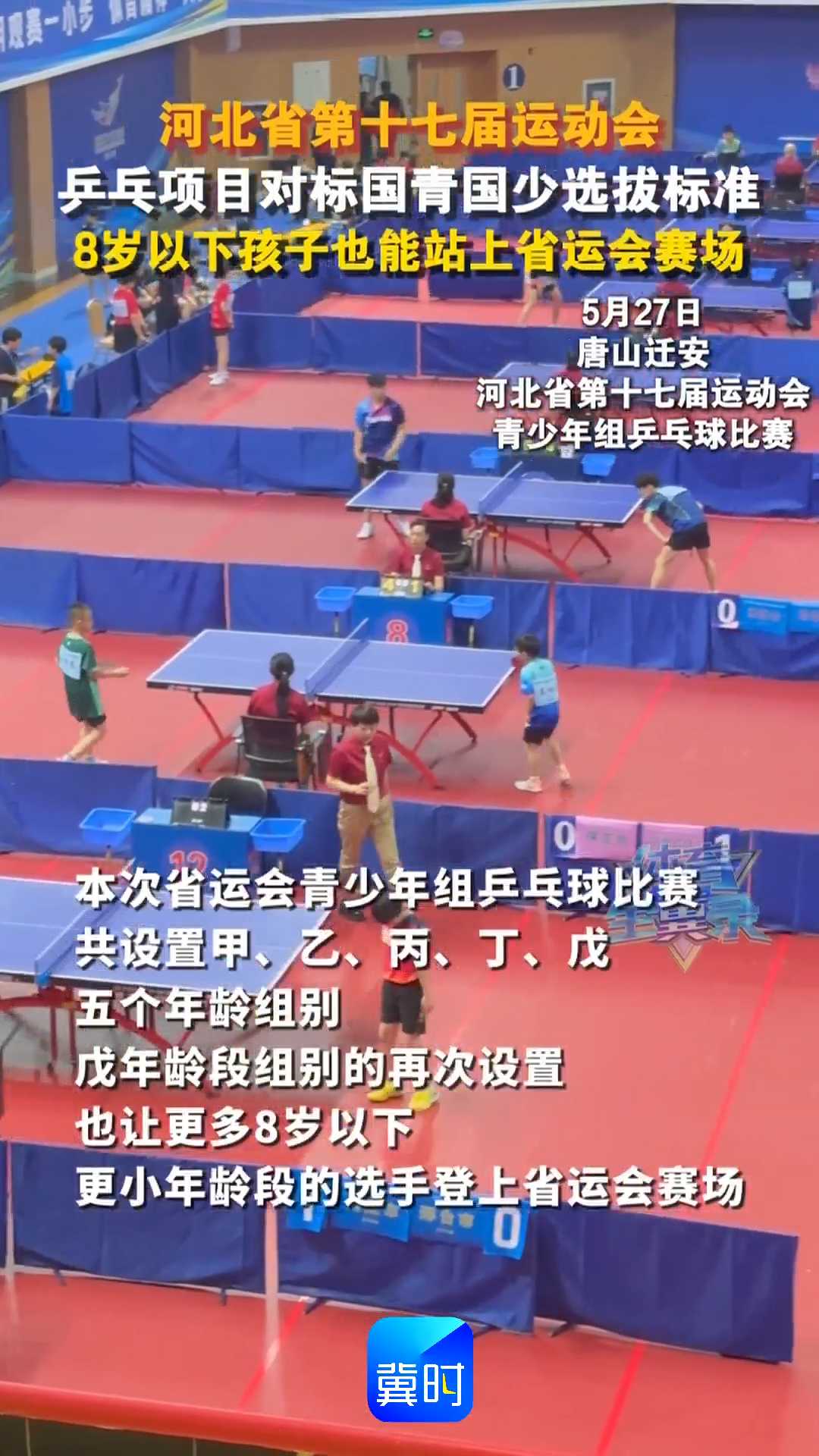 河北省第十七届运动会乒乓项目对标国青国少选拔标准，8岁以下孩子也能站上省运会赛场